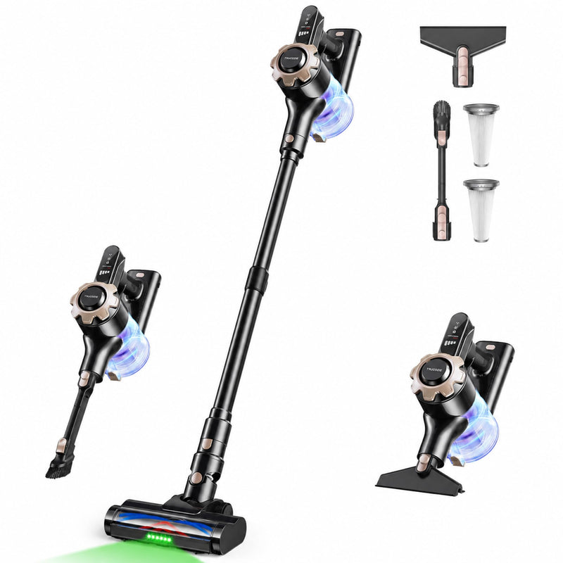 Trucozie Cordless Vacuum Cleaner, 8-In-1 Lightweight Stick Vacuum With 45Mins Runtime, Powerful Suction, Green Light & Self-Standing Vacuum Cleaners For Home, Hardwood Floors, Carpet, Pet Hair, Black
