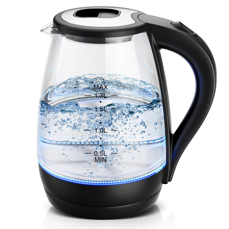 KEINVE Electric Kettle, 1.7L Tea Kettle & Hot Water Boiler For Coffee & Tea, Water Heater & Teapot, Automatic Shut Off, Borosilicate Glass, 1300W (Black)
