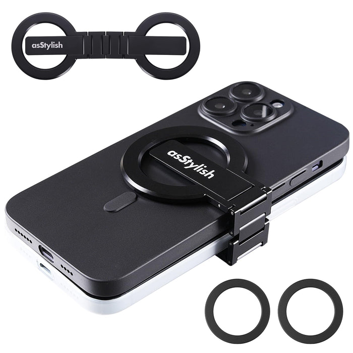 Asstylish Twins Carry: Magnetic Dual-Phone Holder For Iphone & Android | Lightweight Solution For Professionals, Travelers & Gamers | Manage 2 Mobile Phones For Work, Personal Use (Black, Mini)