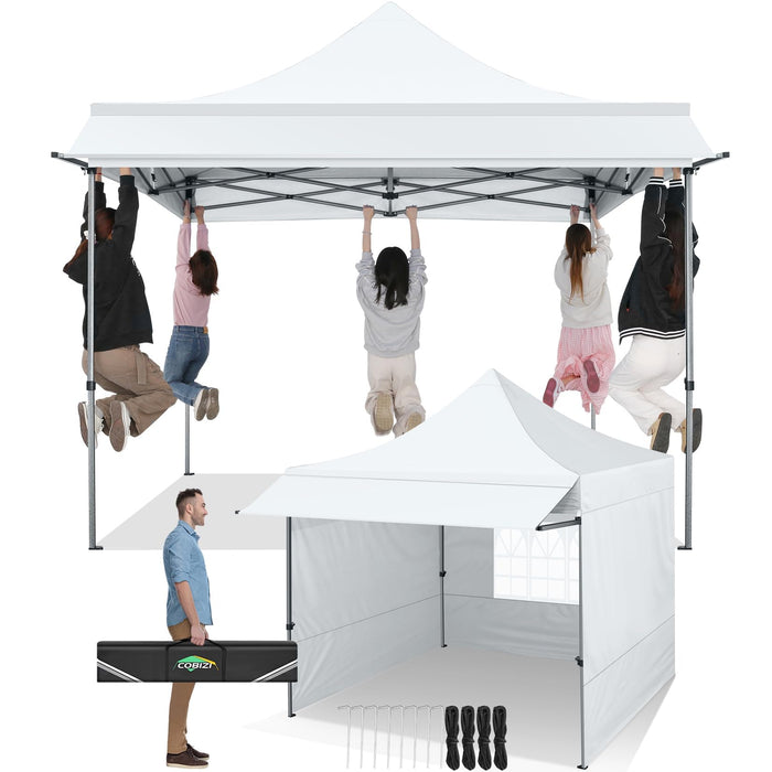 COBIZI 10X10 Pop Up Canopy Tent With Awning,Heavy Duty Canopy UPF 50+ All Season Wind Waterproof Commercial Outdoor Street Vendors Party Tents For Parties Canopy With Carry Bag(10 X 10 Ft White) (LOCAL PICKUP ONLY)