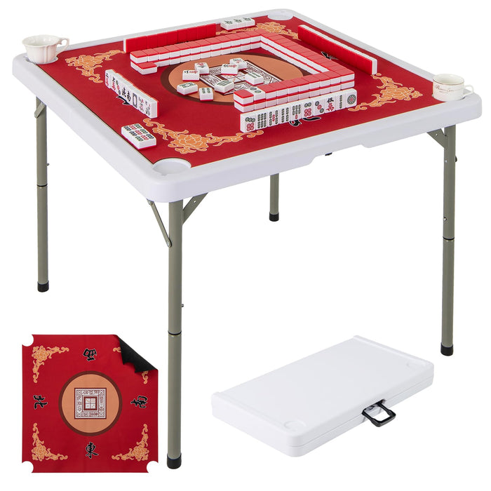 blue mat Goplus Mahjong Table, 35" Square Folding Card Table W/4Cup Holders, Anti Slip Mat, HDPE Tabletop, Metal Legs, Portable Mahjong Game Table For Domino Game, Picnic (Table W/Removable Mat, blue) (LOCAL PICKUP ONLY)