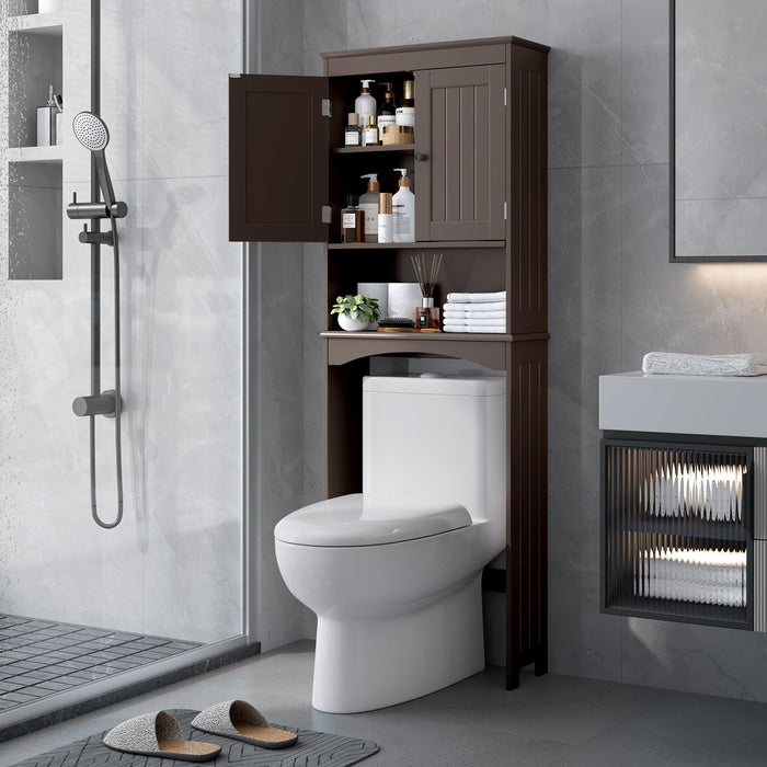 Bealife Over The Toilet Storage Cabinet With Open Shelf, Over Toilet Bathroom Organizer With Adjustable Shelf And Double Doors, Over The Toilet Storage Shelf Free Standing For Bathroom - Espresso (LOCAL PICKUP ONLY)