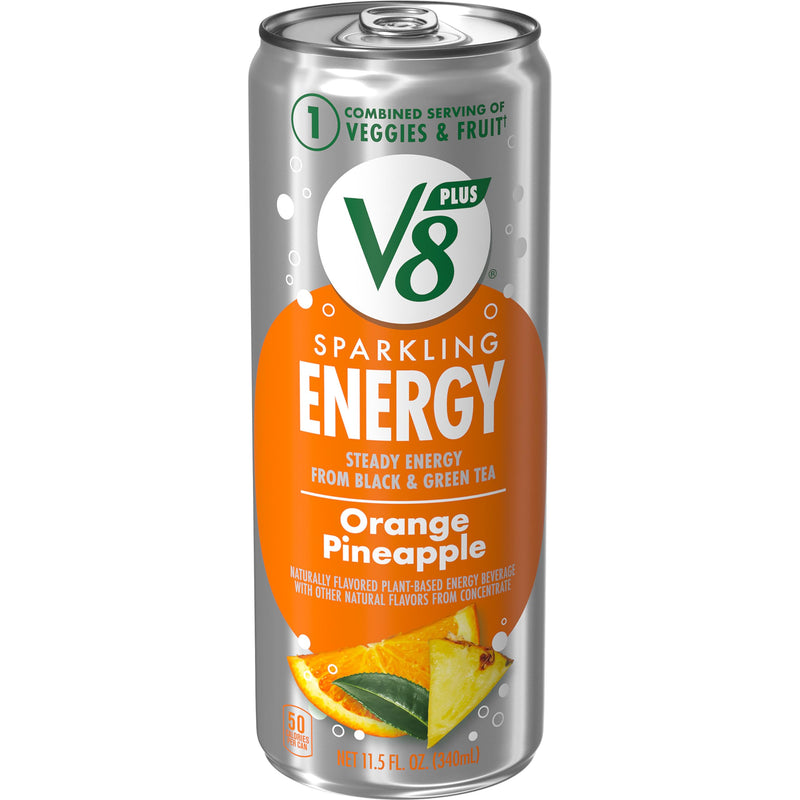 V8 +Energy Sparkling Orange Pineapple Juice Energy Drink, 11.5 Fl Oz Can