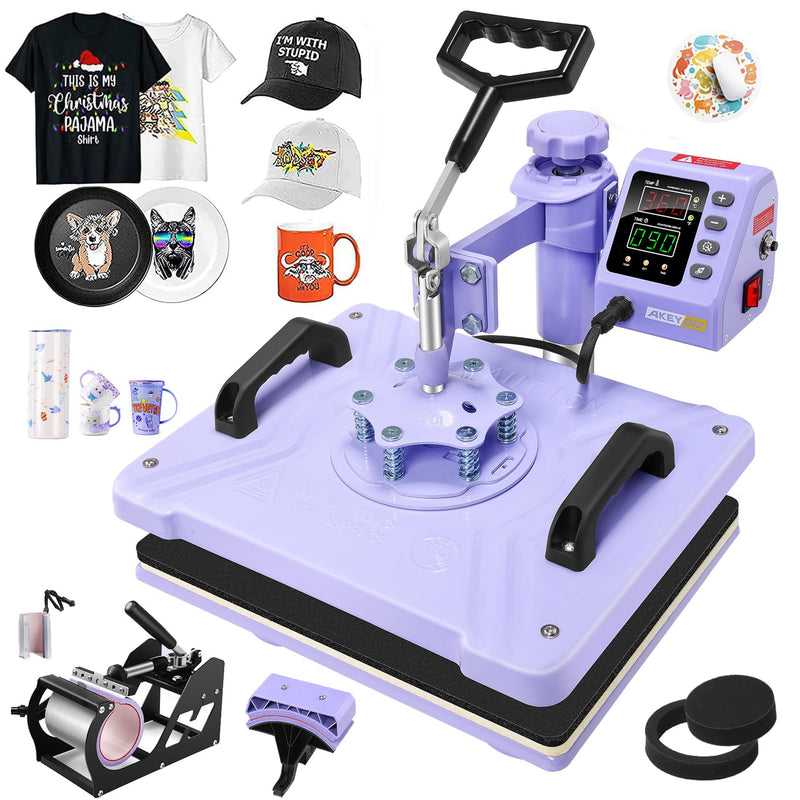 AKEYDIY 5 In 1 Heat Press Machine For T Shirts Professional Swing Away Heat Press Digital Combo 12" X 15" 360-Degree Rotation Shirt Press Machine Sublimation (5 In 1 Heat Press Purple) (LOCAL PICKUP ONLY)