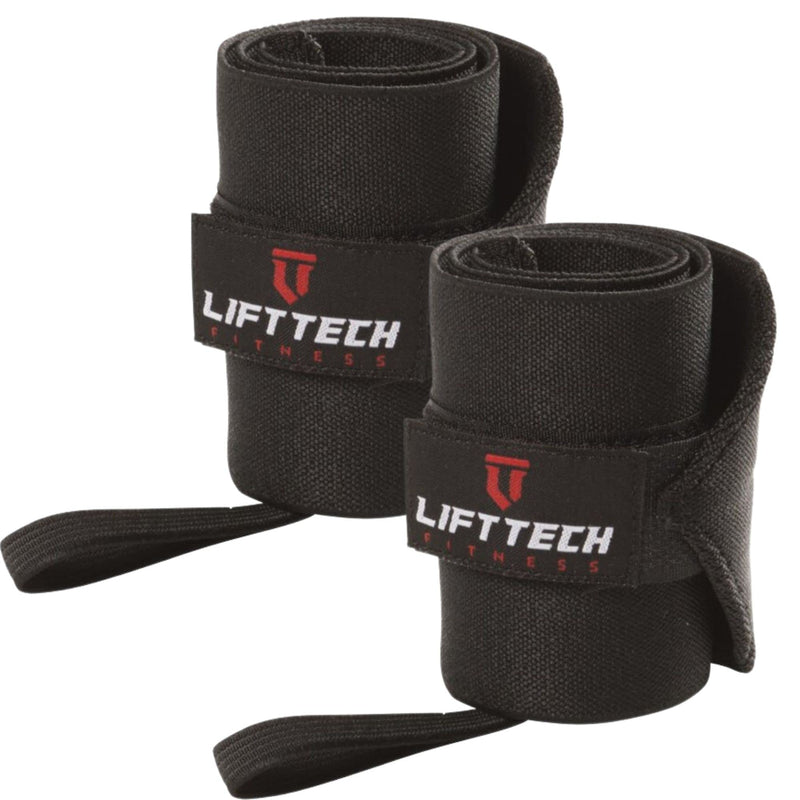 Lift Tech Fitness PRO 20'' Lifting Wrist Wraps - Black Wrist Wraps For Weightlifting Men And Women Suitable - Thumb Loop Wrist Straps For Powerlifting, Strength Training - Pair Of 2, Black