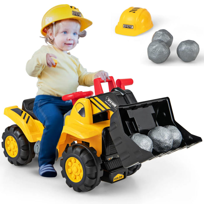 HONEY JOY Ride On Excavator, No Power Ride On Construction Vehicles For Kids, Helmet, 3 Toy Rocks, Adjustable Bucket, Horn, Ride On Loader, Bulldozer Ride On Toy, Gift For Boys Girls (LOCAL PICKUP ONLY)