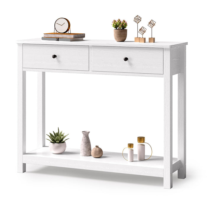 Gizoon Console Table With Drawers, Sofa Table With Storage Shelves, 2-Tier Wooden Entryway Table For Living Room, Kitchen, Hallway, Foyer, White (LOCAL PICKUP ONLY)