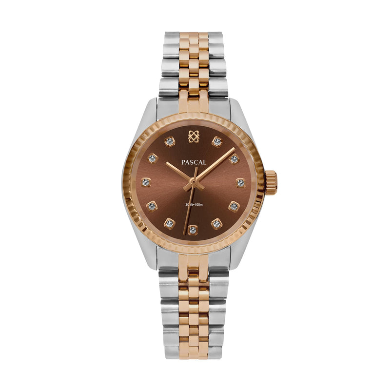PASCAL Women's Timeless Classic Diamond Watch – Swiss Quartz Watch With Lab-Grown Diamonds, Sapphire Crystal, Elegant Dress Watch Gift,10 ATM Water Resistant, Fits 6.5"-9.5" Wrists (Brown, 31Mm)