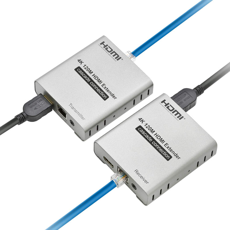 Expert Connect ET4K120M 4K@30Hz HDMI 1.4 Extender Over Cat5e/Cat6/Cat7 – 400 Ft (120 M), HDCP 1.4 With Loop-Out, IR Pass-Through & Cascading Support