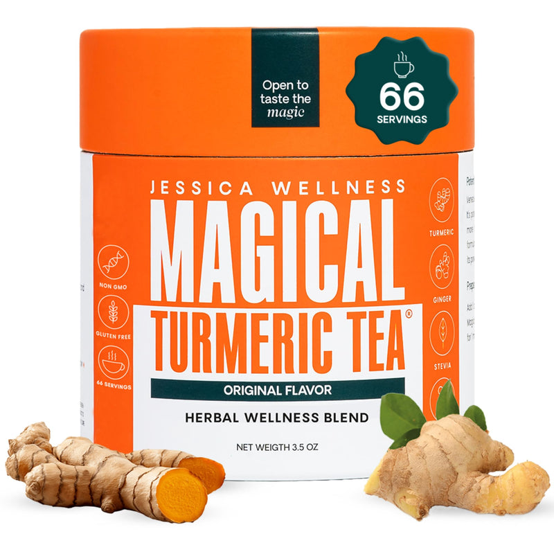JESSICA WELLNESS Magical Turmeric Tea | Turmeric Powder Blend With Ginger, Black Pepper & Stevia | Turmeric Tea Drink Mix | Curcumin & Ginger Blend | 3.5 Oz