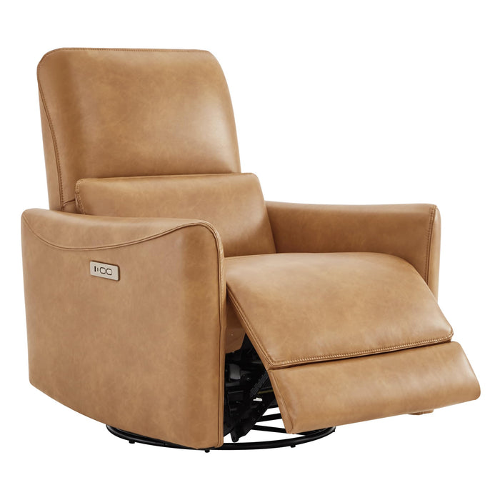 CHITA Power Recliner Chair Swivel Glider, FSC Certified Upholstered Faux Leather Living Room Nursery Reclining Sofa Chair With Lumbar Support, Cognac Brown (LOCAL PICKUP ONLY)