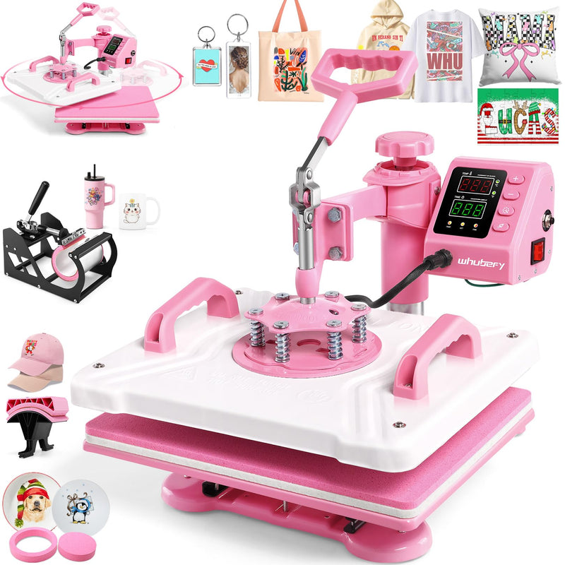 Whubefy Heat Press 12X15 Inch 5 In 1 Combo With Mug Press, 360° Swing Away Digital Shirt Press Machine, Industrial-Quality Heat Transfer Sublimation For T-Shirt/Tumbler/Mug/Hat/Cap/Plate (LOCAL PICKUP ONLY)