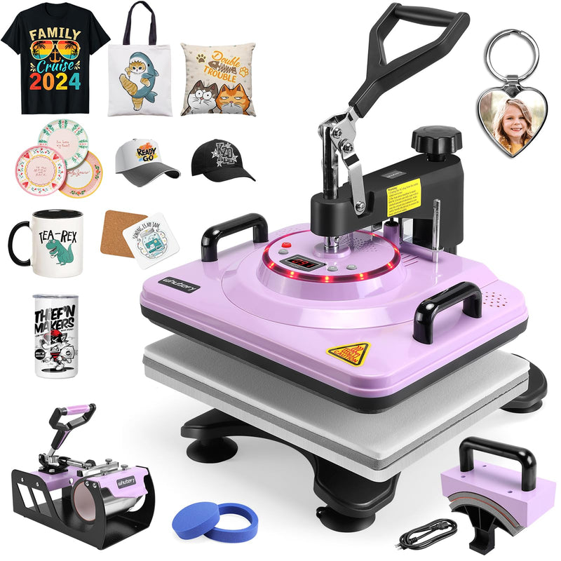 Whubefy Heat Press Machine 15X12 Shirt Press Machine With Tumbler Press/Hat Press - 5 In 1 Sublimation Heat Press Machine For T Shirts Cap Mug Plate - Swing Away Heat Transfer Tshirt Printing Machine (LOCAL PICKUP ONLY)