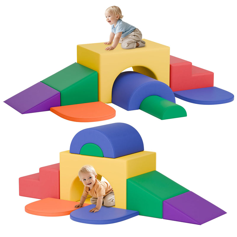 MU ?Soft Climbing Toys For Toddlers, 7-Piece Baby Soft Foam Climbing Blocks, PU Leather Gym Climb And Crawl Activity Play Set, Indoor Climbing Toys For Kids And Children, Classic (LOCAL PICKUP ONLY)