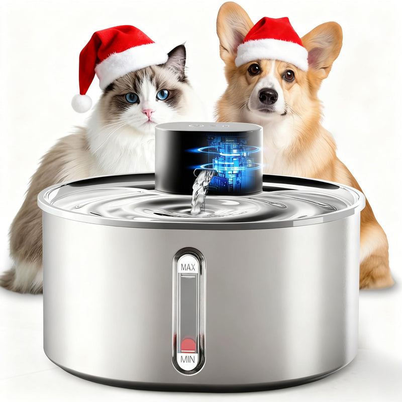 Nasebila No Pump Cat Water Fountain, 3.2L/108Oz Wireless Stainless Steel Pet Water Fountain, Cordless Automatic Dispenser, Battery Operated Cat Fountain With Motion Sensor, Dual Mode