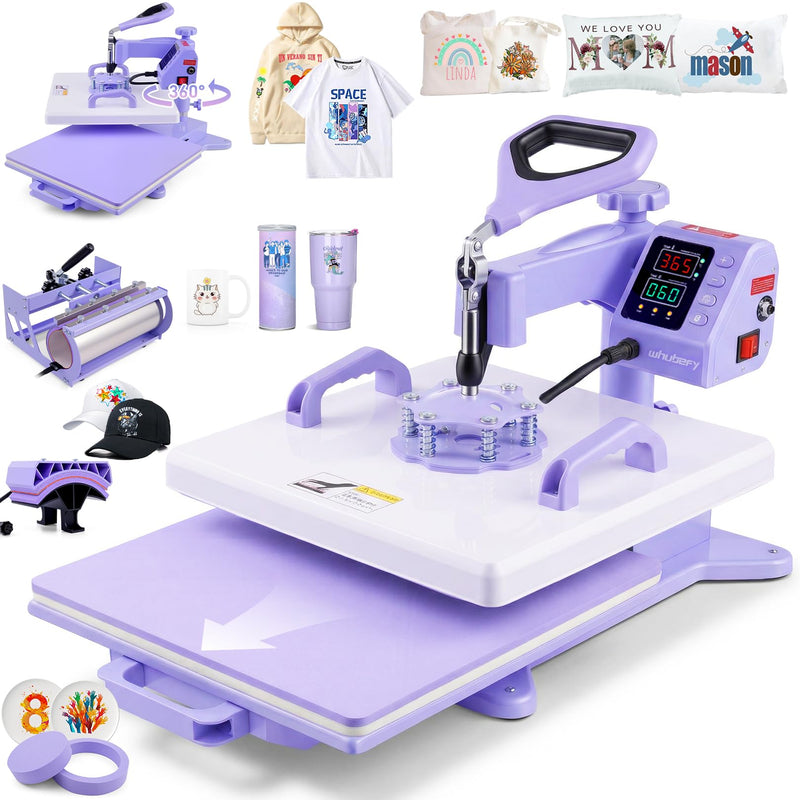 Whubefy Heat Press 15X15 Inch 5 In 1 With 30OZ Tumbler Press, Slide Out 360° Swing Away Digital Shirt Press Machine, Industrial-Quality Heat Transfer Sublimation For T-Shirt/Tumbler/Mug/Hat/Cap/Plate (LOCAL PICKUP ONLY)