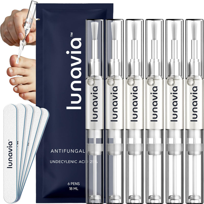 Lunavia Antifungal Pen – Cures Most Athlete’S Foot, Jock Itch, And Ringworm - 25% Undecylenic Acid With Added Tea Tree, Jojoba, Clove Bud Oils & Aloe - 6-Pack Twist Pen (18ML Volume)