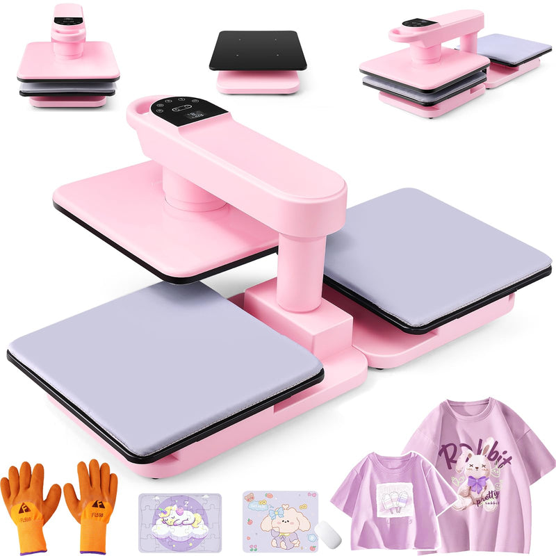 Whubefy 360° Swivel Dual Auto Heat Press 15X15 With Double Workbench- Automatic T-Shirt Printing, Auto Release & 7-Level Auto Pressure, Pro Dual Platen Smart Heat Press Machine For T Shirts Hoodie (LOCAL PICKUP ONLY)