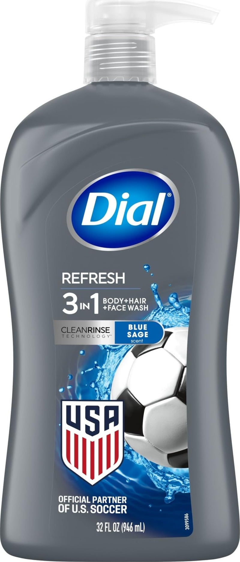 Dial Men 3 In 1 Body, Hair And Face Wash, Refresh, 32 Fl Oz, Blue Sage Scent, Cleanses Deep + Gentle On Skin With Clean Rinse Technology