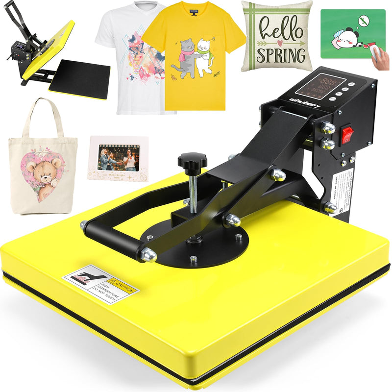 Whubefy Heat Press 15X15, Slide Out Clamshell Heat Press Machine For T Shirts, Digital Industrial Sublimation Printer For Heat Transfer Vinyl, Shirt Press Machine For Pillow/Bag/Mouse Pad (Yellow) (LOCAL PICKUP ONLY)