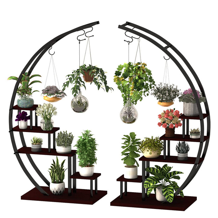GDLF 5 Tier Metal Plant Stand Creative Half Moon Shape Ladder Flower Pot Stand Rack For Home Patio Lawn Garden Balcony Holder Black (2 Pack) (LOCAL PICKUP ONLY)