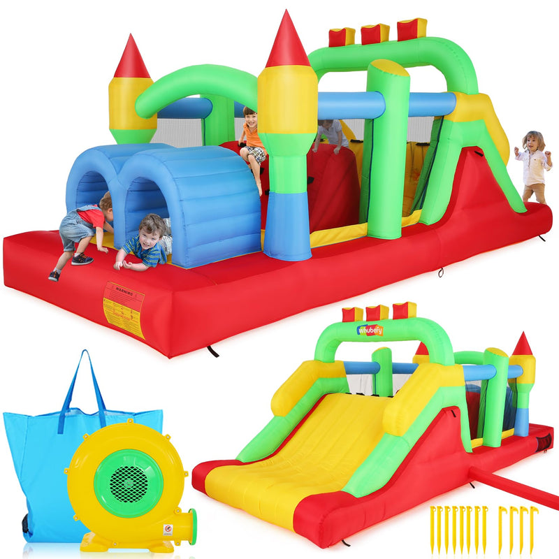 Whubefy 18X8.2FT Giant Inflatable Bounce House Obstacle Course For Big Kids 3-6 8-12 With Extra Large Slide, Racing Crawl Tunnels, Blow Up Race Track Bouncy Castle W/ 680W Blower For Backyard Outdoor (LOCAL PICKUP ONLY)