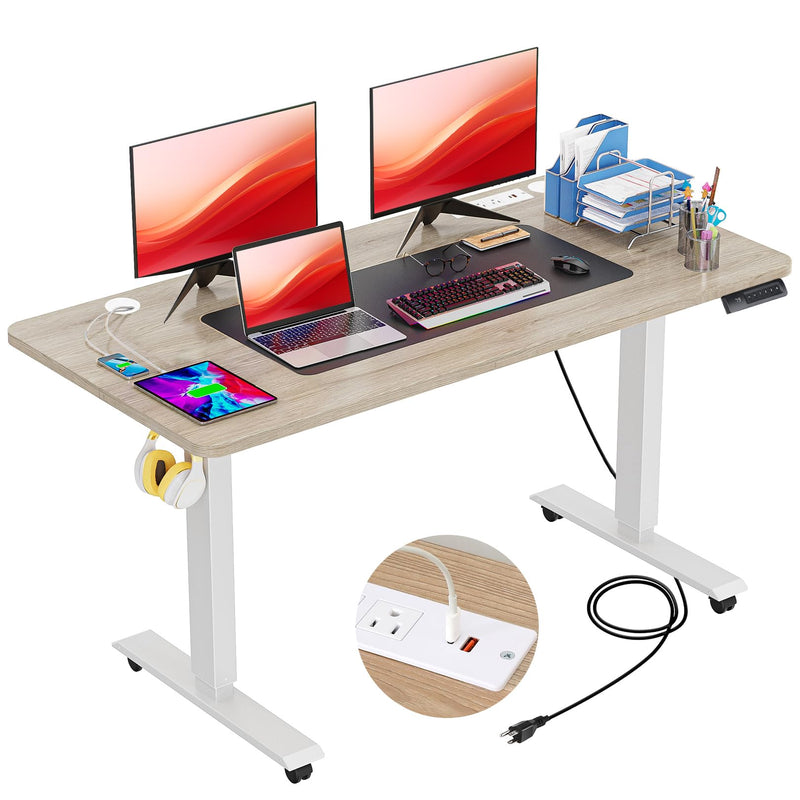 Farexon Electric Standing Desk 55 X 24In With Charging Station, Adjustable Height Desk With Mouse Pad, 2 USB Ports & 3 Power Outlets, 4 Caster, 4 Preset Heights, 27''-46'' Lifting Range (LOCAL PICKUP ONLY)