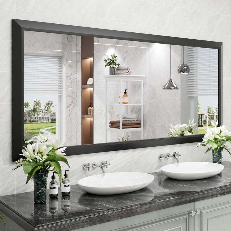 Amorho Black Bathroom Mirror, 72X32 Inch Thick Metal Framed Wall Mirrors for Over 2 Sinks, Bedroom, Living Room, Entryway, Large Rectangle Wall-Mounted Mirrors. (LOCAL PICKUP ONLY)