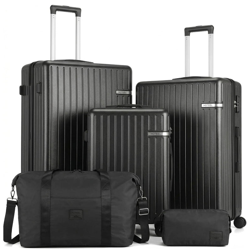 HOTEEL 5 Piece Luggage Set (4-YEAR WARRANTY) ABS+PC Hardshell Carry On Suitcase With Spinner Wheels & TSA Lock For Men Women, Rolling Suit Case For Plane, Travel, Business, Gloss Black(20/24/28/DB/TB) (LOCAL PICKUP ONLY)