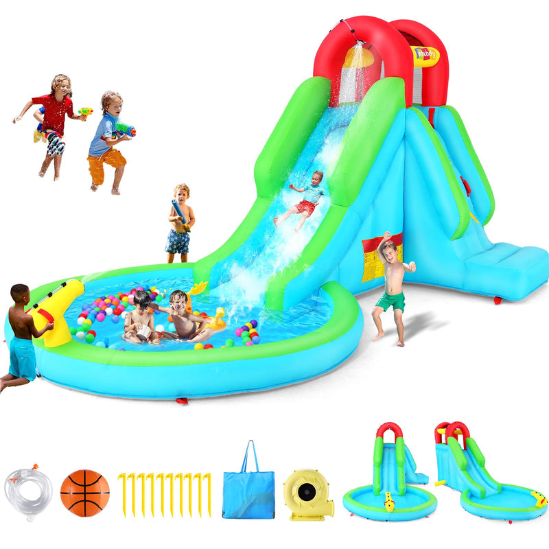 Whubefy Inflatable Water Slide Bounce House,13X8.3Ft Blow Up Water Slide For Kids Backyard Water Park With Pool/Slide/Climbing Wall/Water Cannon, Hold 4 Kids, Summer Fun For 3-12, Indoor & Outdoor (LOCAL PICKUP ONLY)