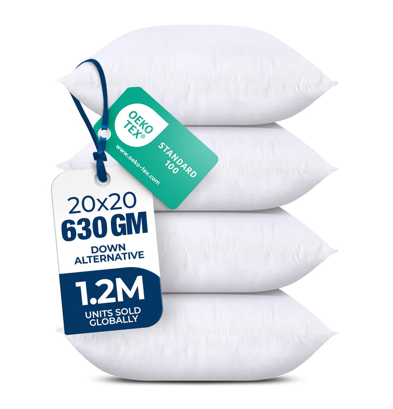 Utopia Bedding Throw Pillows (Set Of 4, White) – 20 X 20 Inches Down Alternative Pillows For Bed, Sofa, And Couch - Fluffy Decorative Stuffer Pillow For Indoors & Outdoors
