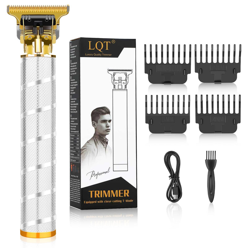 LQT Professional Hair Trimmer For Men, Beard Trimmer Hair Clippers For Men, Hair Clippers With 4 Limit Combs, Cordless Rechargeable Hair Trimmer Metal Body Cutting Grooming Kit (Silver)