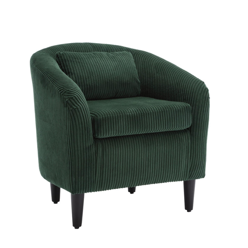 GAFFERIT Modern Accent Barrel Chair, Corduroy Upholstered Leisure Armchair With Thick Cushion And Pillow, Comfy Single Sofa Chair, Sitting Chair With Wooden Legs For Living Room Bedroom (1, Emerald)