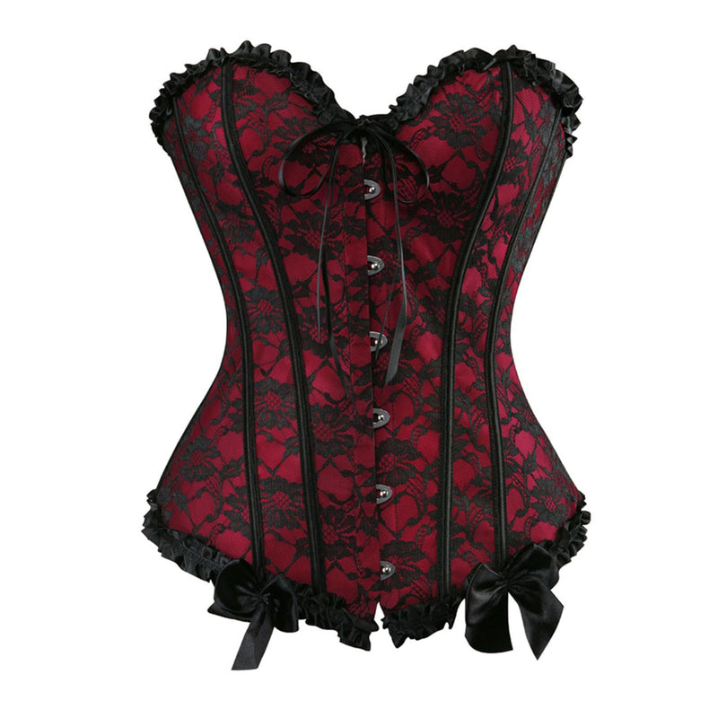 Zhitunemi Corsets For Vampire Costume Women: Floral Bustier Corset Tops For Women - Burlesque Moulin Rouge Costumes Medium Red