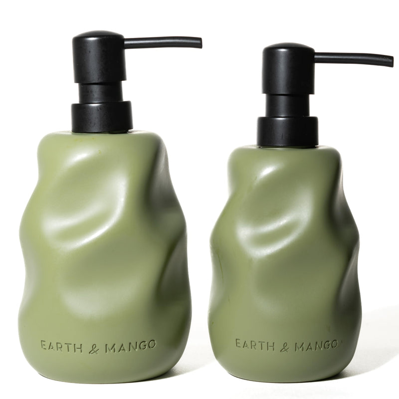 Earth & Mango Concrete Dish And Hand Soap Dispenser Set – 200Ml & 150Ml – (Moss Green)