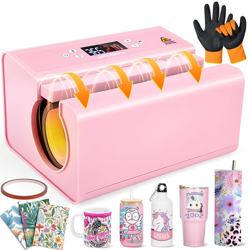 Whubefy Auto Tumbler Heat Press, Mug Press Sublimation Machine Even Heating, Automatic Press&Release Tumbler Press Machine For 2.85-3.34Inch Sublimation Tumblers Cups W/Sublimation Papers/Tape/Gloves