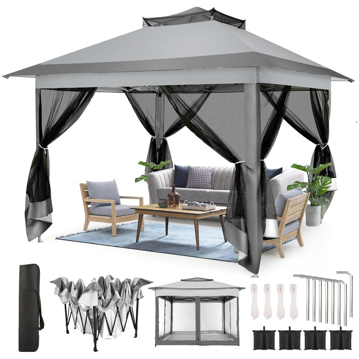 COBIZI 11X11 Pop Up Gazebos On Clearance 11X11 Canopy Tent Easy Up Outdoor Gazebo Waterproof Portable With Mosquito Nettings, Double Vented Roof And Carry Bag For Patio Garden Lawn(Gray) (LOCAL PICKUP ONLY)