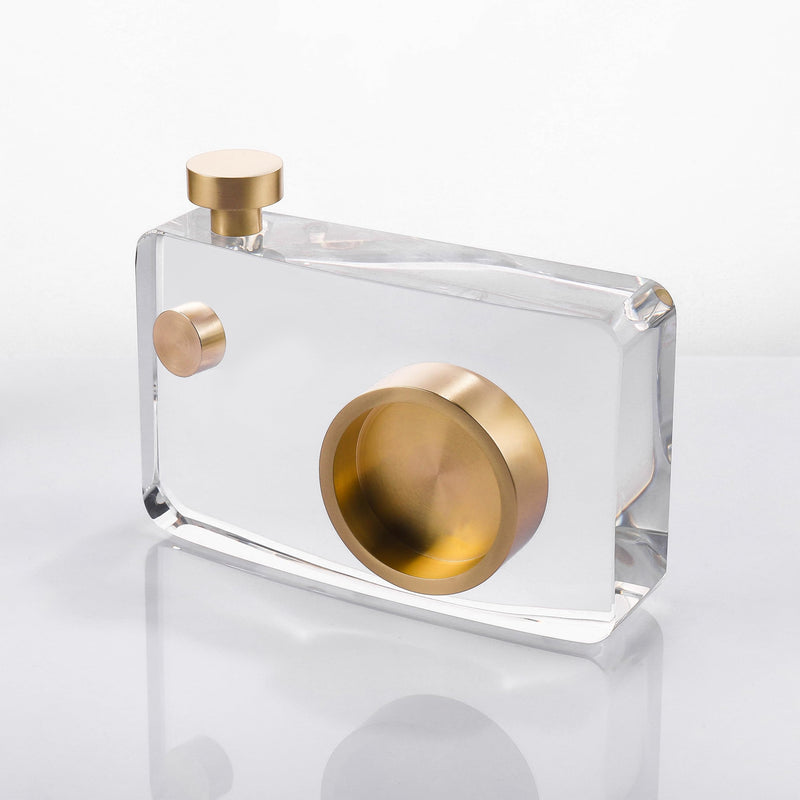 Crystal Golden Large-Format Camera Modern Style Home Decoration,Transparent Engraved Camera Model,Suitable For Unique Decoration In Study Room,Living Room And Office