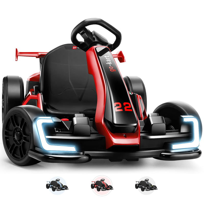 Hikole Go Kart 24V Electric Drift Cart For Kids 6-12, Adjustable Seat, 300W Motor, Max 8.5 MPH Speed, Safety Belt, EVA Tires, LED Lights, Bluetooth, Outdoor Ride On Toy Gift, Red (LOCAL PICKUP ONLY)