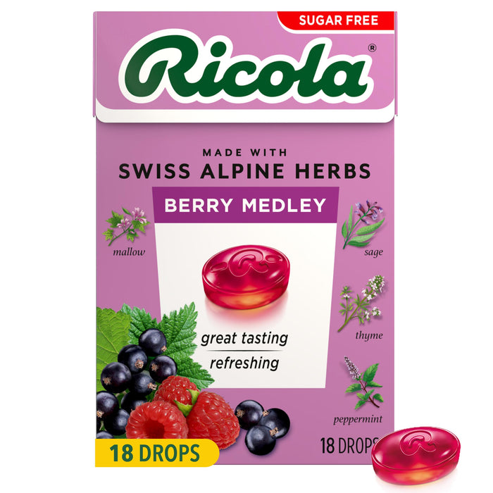 Ricola Box Berry Medley Sugar Free Naturally Delicious Throat Refreshment & Relief Lozenges - Pectin - 18ct