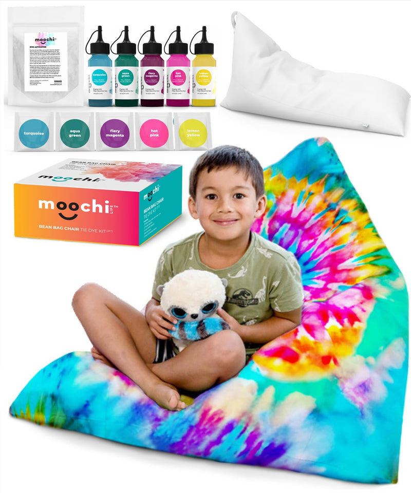 DIY Family Craft Project - 4Ft Tie Dye Bean Bag Chair Cover – Create Your Own Colorful Chair – Giant Washable Slipcover Kit W/ Liner Bag With Paints - Perfect For Kids, Teens & Adults To Work Together
