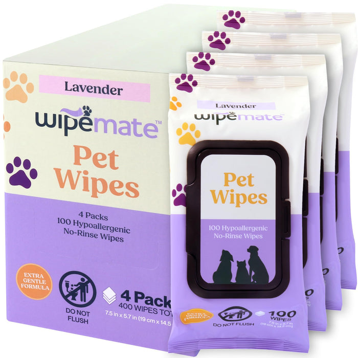 WIPEMATE Premium Dog & Cat Pet Wipes Cleans Pet Paws, Ears, Fur, Butt, & Anal Gland, No-Rinse Solution, Gentle, Deodorizing, Hypoallergenic - Unscented 30 Ct (Travel Series)
