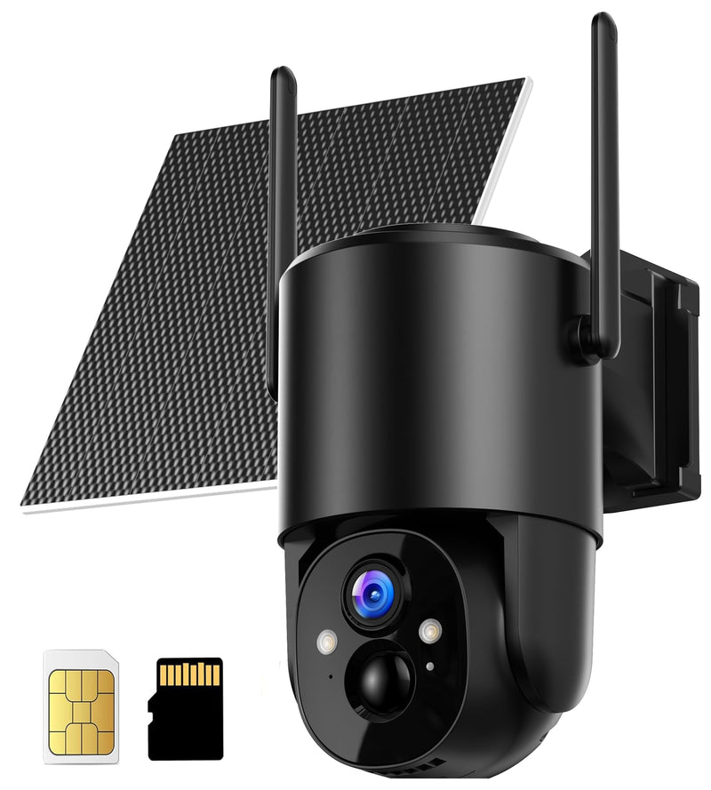 4G LTE Cellular Security Camera: No Wifi Security Camera Outdoor Solar Built-In SIM Card 2K Home Cameras System Wireless Outside Battery Powered With 360° Live View Color Night Vision Motion Detection