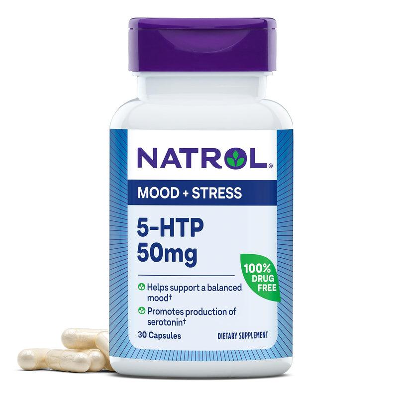 Natrol Mood & Stress 5-HTP 50Mg, Dietary Supplement Helps Support A Balanced Mood, 30 Capsules, 7-30 Day Supply