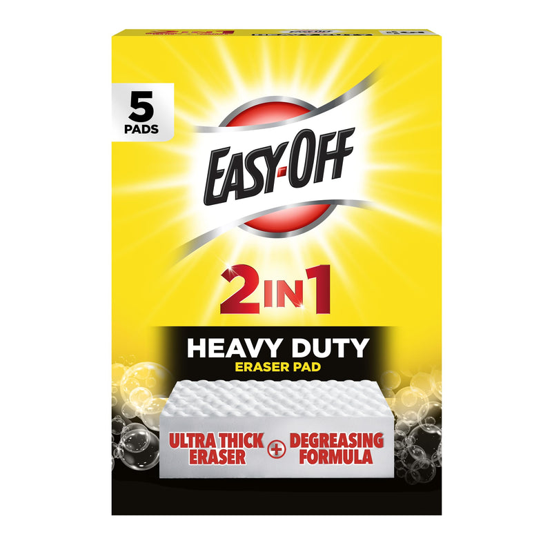 Easy-Off Heavy Duty 2-In-1 Ultra Thick Eraser & Degreasing Formula, 5 Multi-Use Cleaning Pads — Cuts Through Tough Grease & Grime In Seconds