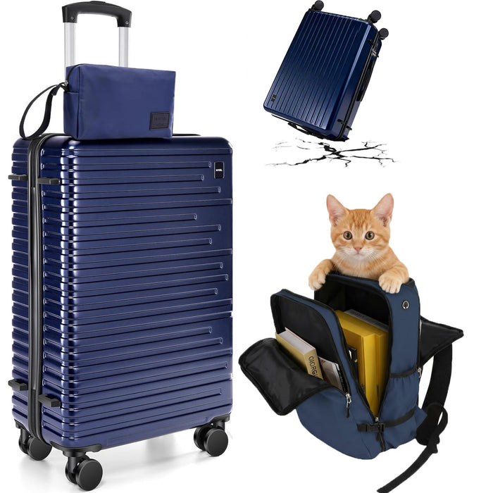 Hoteel Luggage Sets 3 Piece, 4-Year Warranty, Carry-On Luggage With Dual-Spinner Wheels, PC+ABS Hardside Suitcase Set With TSA Lock, Durable Carry On Suitcase, Dark Blue(20IN/DB/TB) (LOCAL PICKUP ONLY)