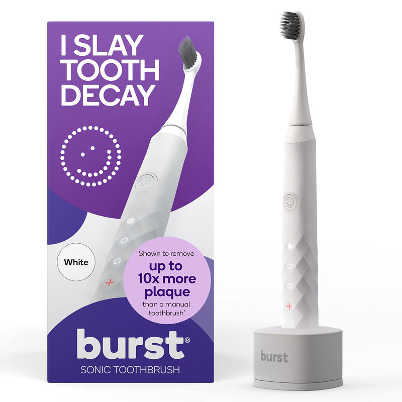 Burst Original Sonic Electric Toothbrush For Adults (White) | Rechargeable Electric Sonic Toothbrush | Soft Bristle Deep Clean Stain & Plaque Removal | 3 Modes: Teeth Whitening, Sensitive & Massage
