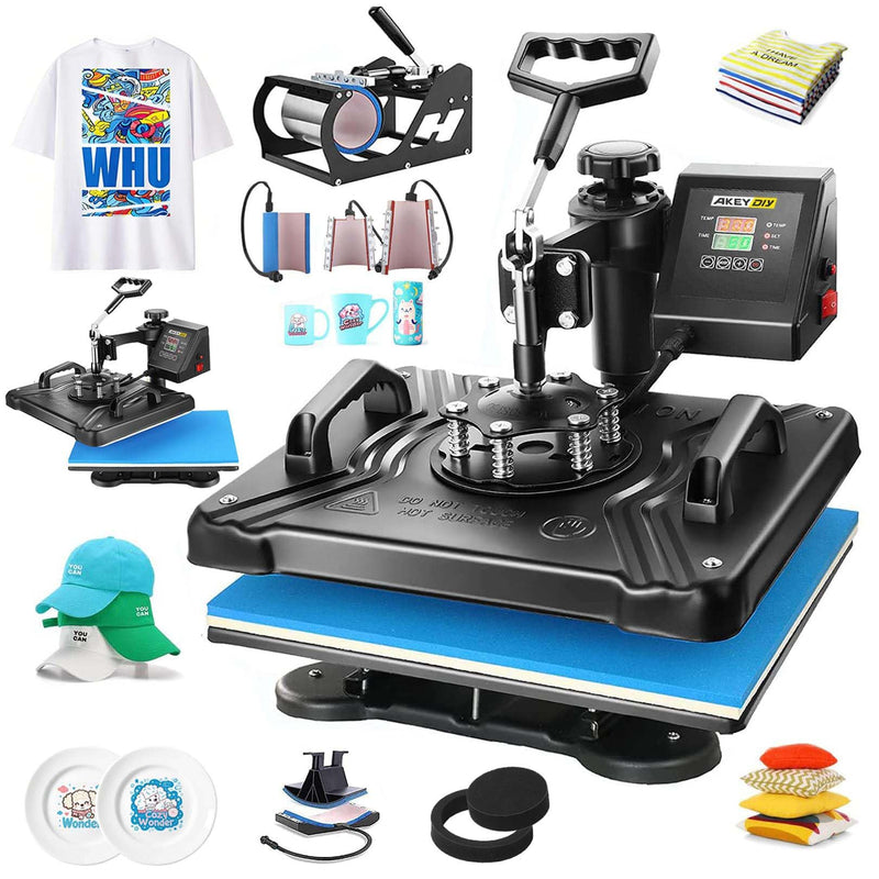 AKEYDIY Upgraded Heat Press Machine 8 In 1 Combo,Digital Multifunction Shirt Press Machine For T Shirts12 X15 Sublimation Machine 360-Degree Swing Away Dual-Tube Heating For DIY T-Shirts Cap & Mugs (LOCAL PICKUP ONLY)