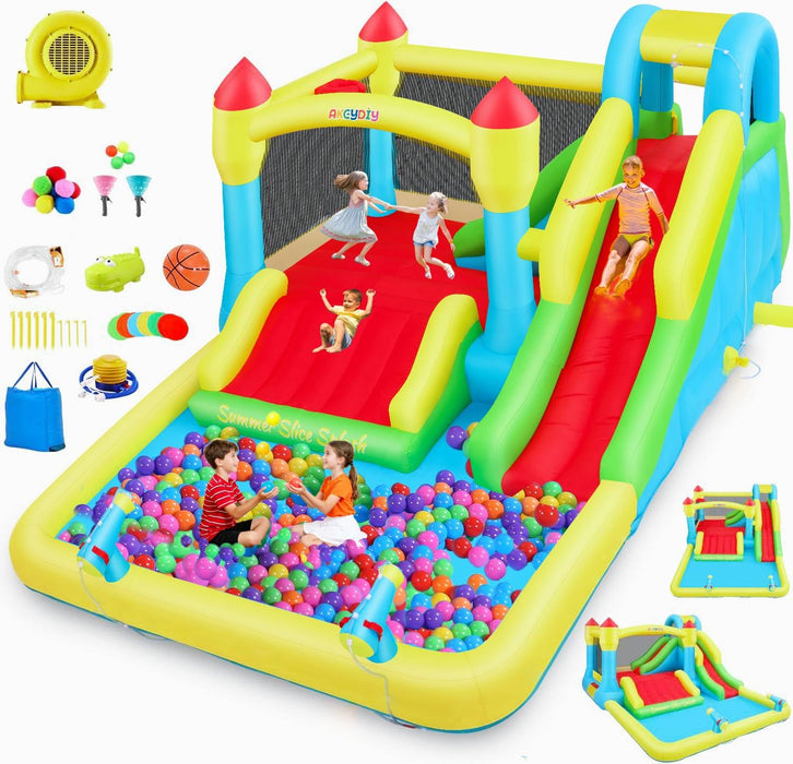 AKEYDIY Bounce House Water Slide For Kids 3-12 - Outdoor/Indoor Inflatable Water Bounce House With 3 Slides, Climbing Wall, Ball Pit & Jumping Area - Water Bouncy House Includes Blower (15.6Ft X 11Ft) (LOCAL PICKUP ONLY)