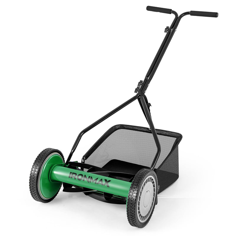 Goplus Manual Lawn Mower, 14 Inch 5-Blade Walk-Behind Cordless Grass Cutter With 7 Gallon Removable Grass Collect Bag, Adjustable Cutting Heights, Push Reel Lawn Mower For Yard, Garden (LOCAL PICKUP ONLY)